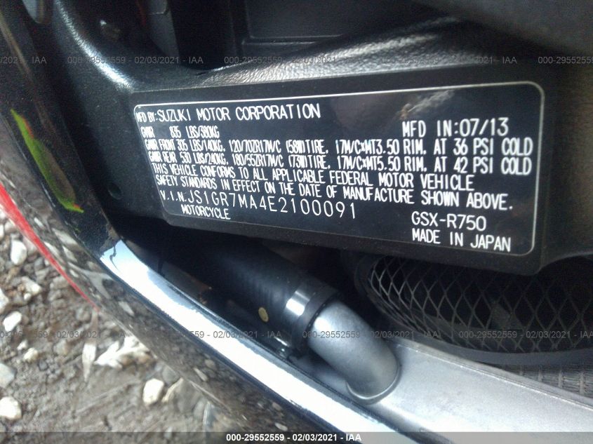 2014 SUZUKI GSX-R750 JS1GR7MA4E2100091
