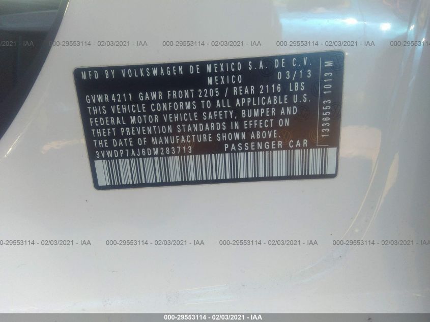 2013 VOLKSWAGEN JETTA SEDAN SE 3VWDP7AJ6DM283713