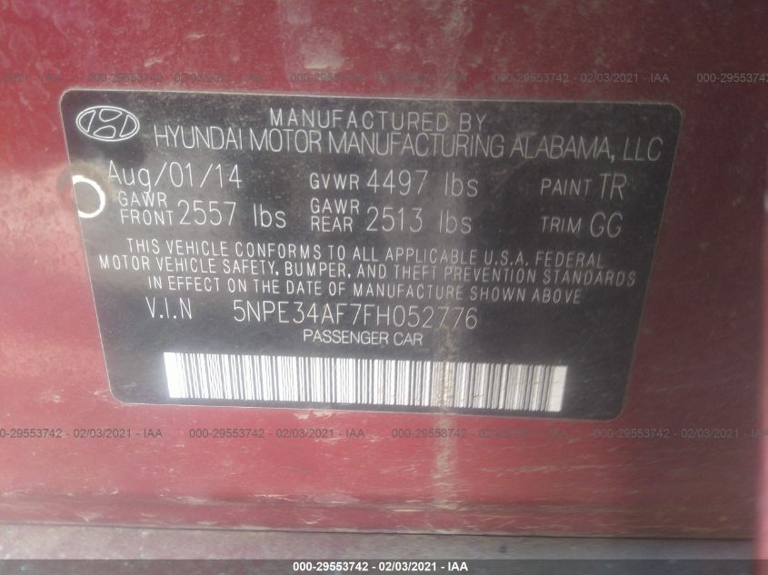 2015 HYUNDAI SONATA 2.4L SPORT 5NPE34AF7FH052776