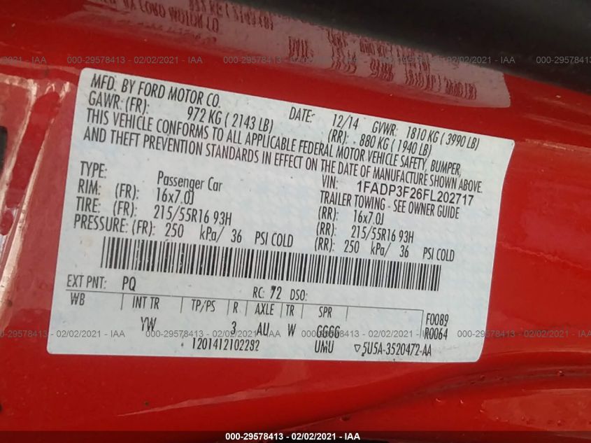 2015 FORD FOCUS SE 1FADP3F26FL202717