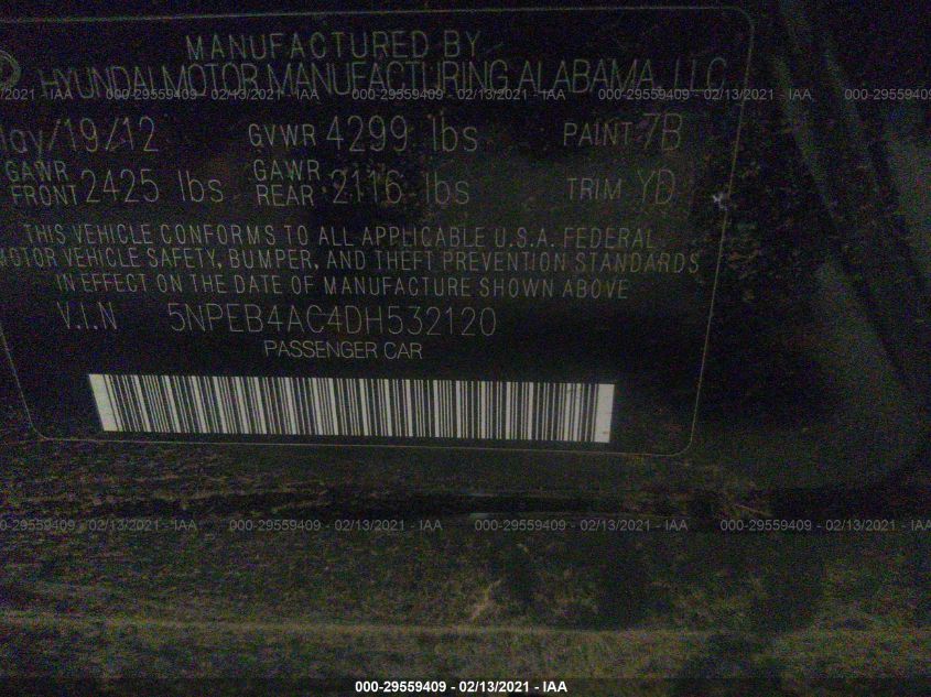 2013 HYUNDAI SONATA GLS 5NPEB4AC4DH532120