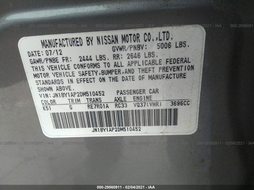 2013 INFINITI M37 JN1BY1AP2DM510452