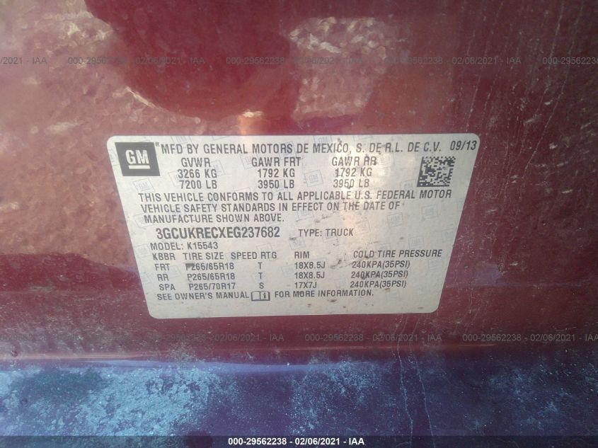 2014 CHEVROLET SILVERADO 1500 LT 3GCUKRECXEG237682