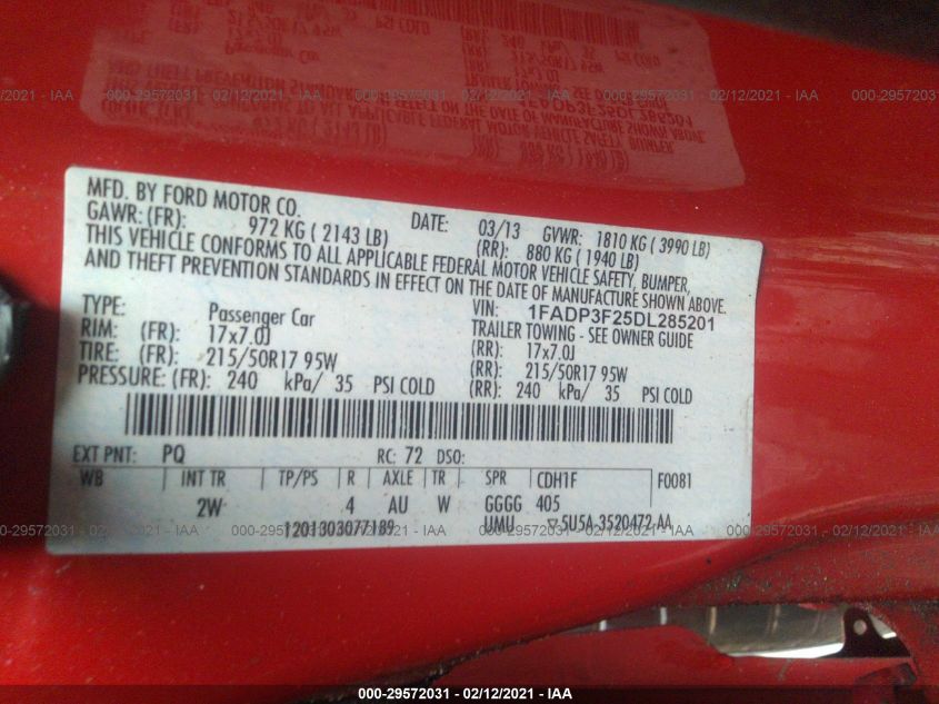 2013 FORD FOCUS SE 1FADP3F25DL285201