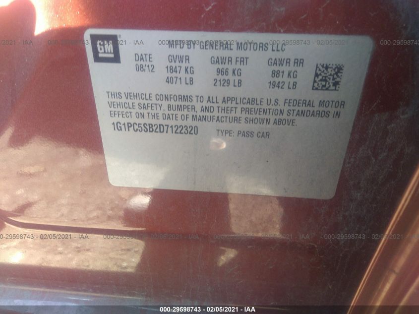 2013 CHEVROLET CRUZE 1LT 1G1PC5SB2D7122320