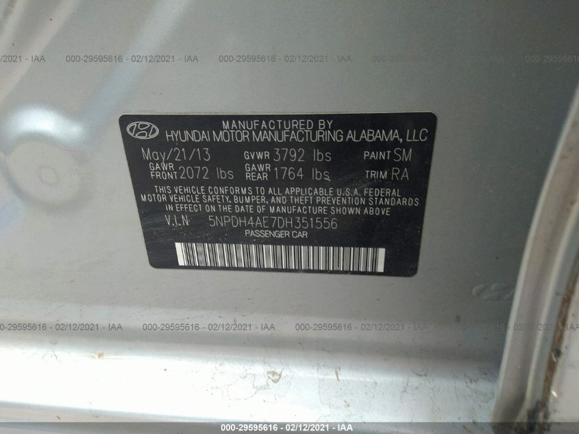 2013 HYUNDAI ELANTRA GLS 5NPDH4AE7DH351556
