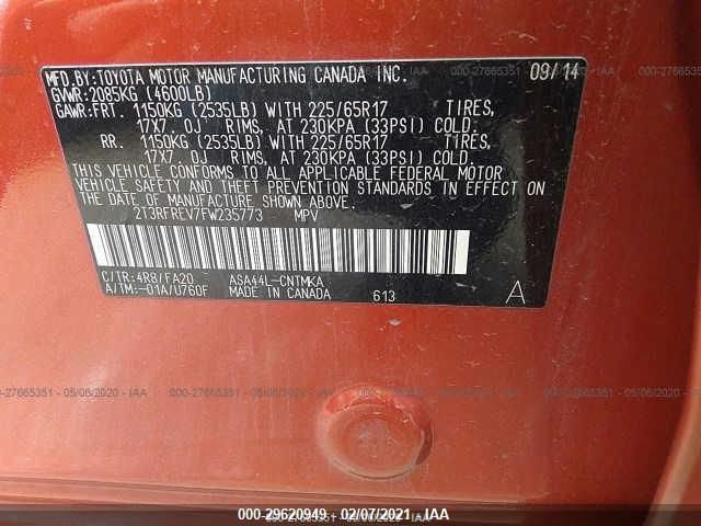 2015 TOYOTA RAV4 XLE 2T3RFREV7FW235773