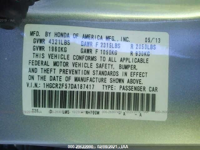 2013 HONDA ACCORD SDN SPORT 1HGCR2F57DA187417