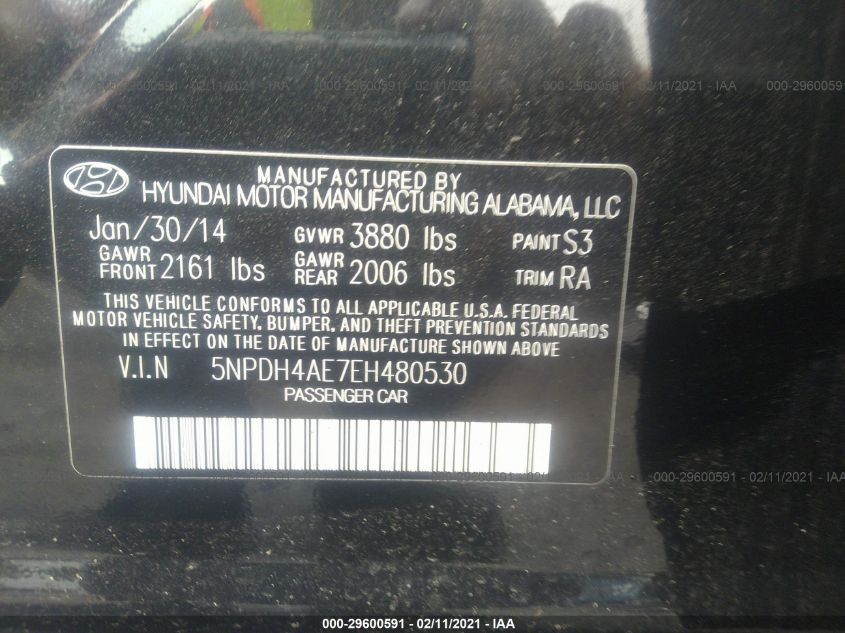 2014 HYUNDAI ELANTRA SE 5NPDH4AE7EH480530