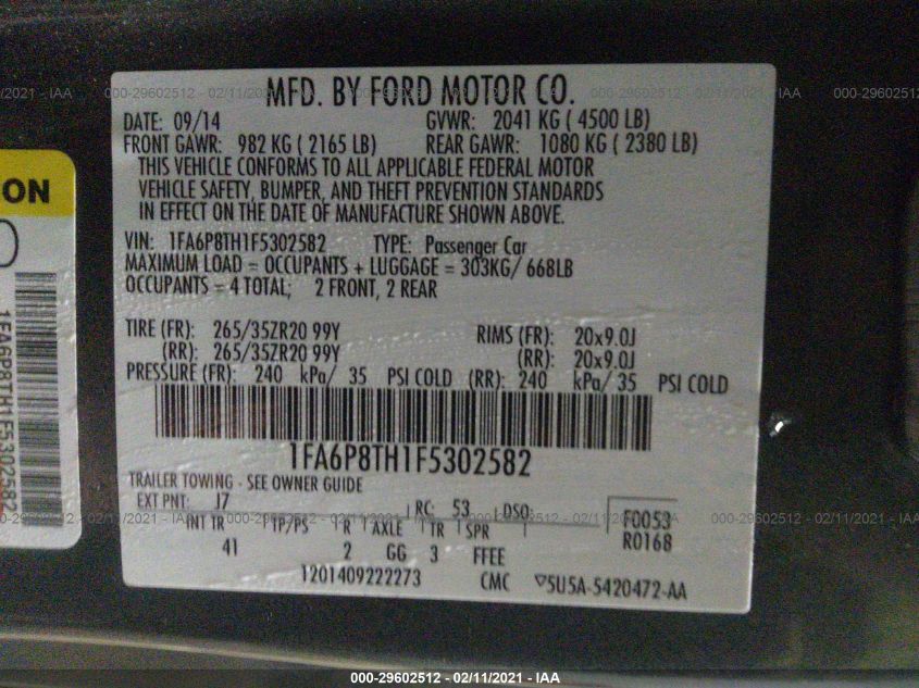 2015 FORD MUSTANG ECOBOOST 1FA6P8TH1F5302582