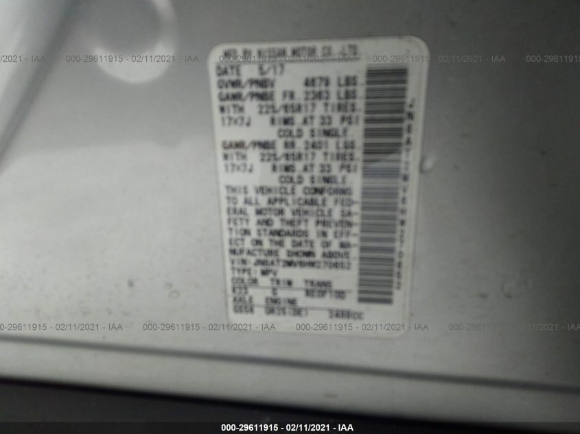 2017 NISSAN ROGUE SV JN8AT2MV6HW270652