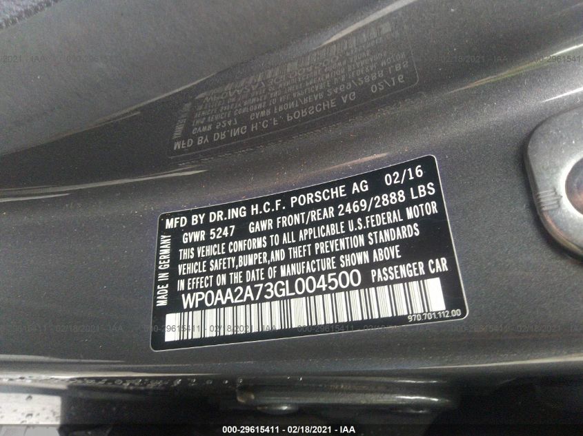 2016 PORSCHE PANAMERA WP0AA2A73GL004500