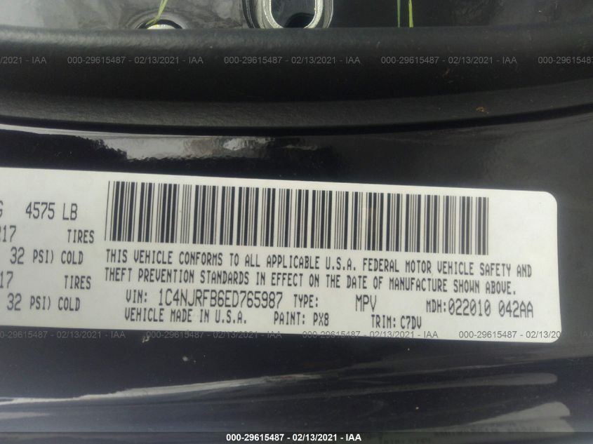 2014 JEEP PATRIOT LATITUDE 1C4NJRFB6ED765987