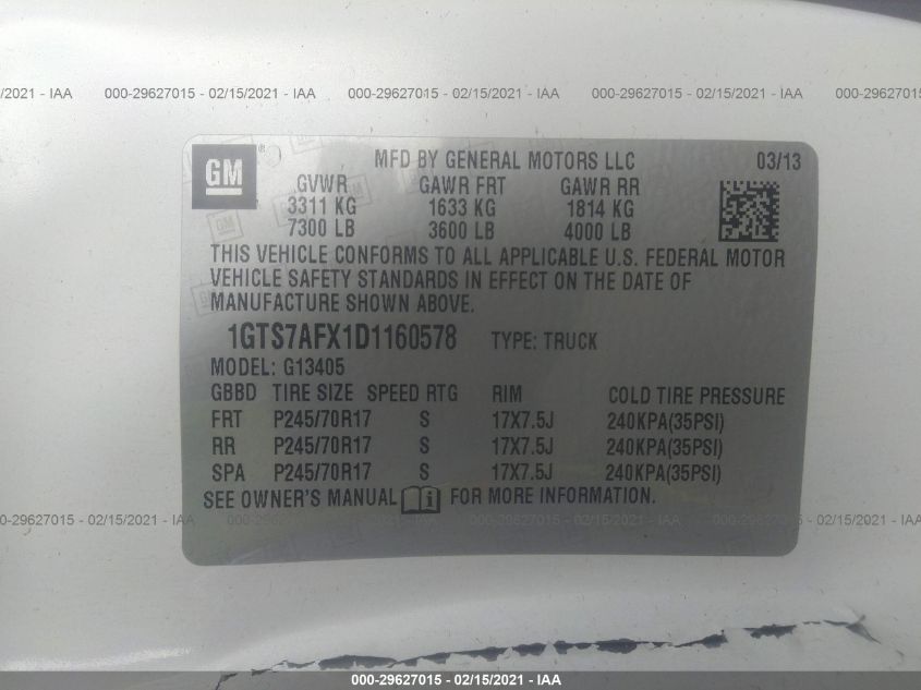 2013 GMC SAVANA CARGO VAN 1GTS7AFX1D1160578