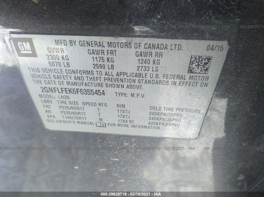 2015 CHEVROLET EQUINOX LT 2GNFLFEK6F6355454