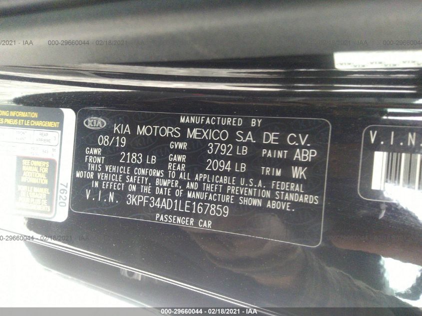 2020 KIA FORTE GT-LINE 3KPF34AD1LE167859