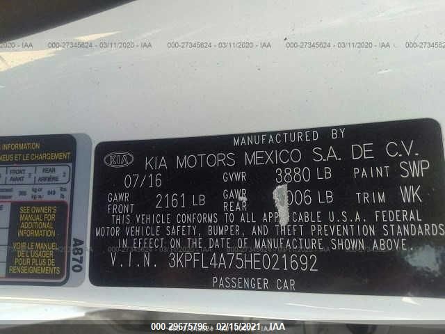 2017 KIA FORTE LX 3KPFL4A75HE021692