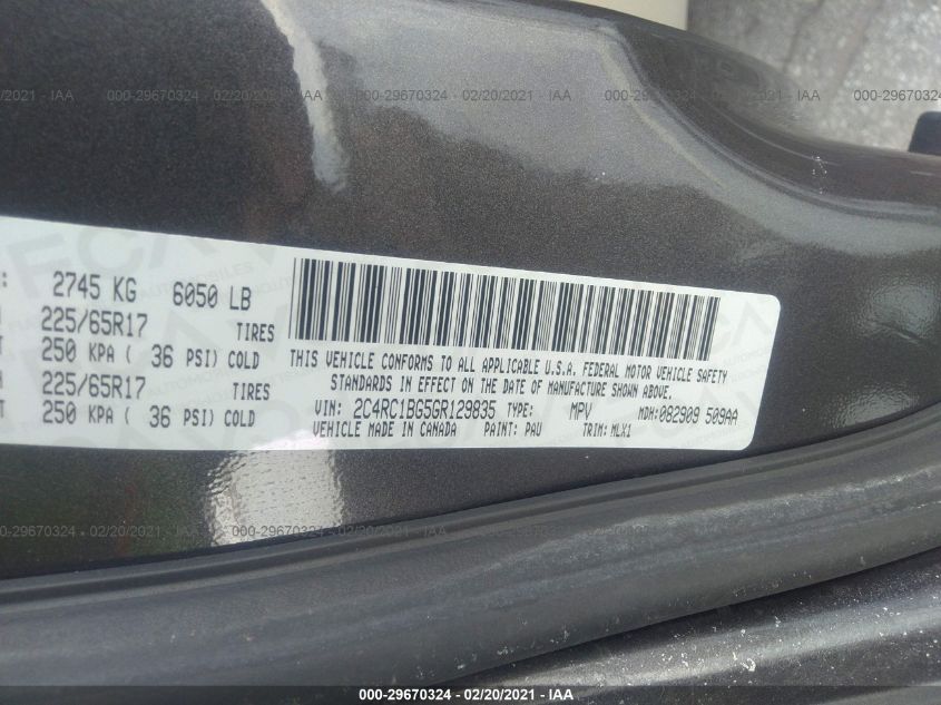 2016 CHRYSLER TOWN & COUNTRY TOURING 2C4RC1BG5GR129835