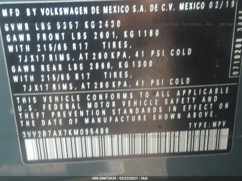 3VV2B7AX7KM095486 Volkswagen Tiguan 2019. Фото: 8