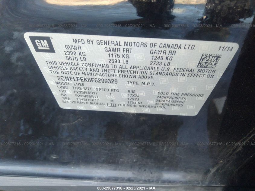 2015 CHEVROLET EQUINOX LT 2GNFLFEK8F6209329