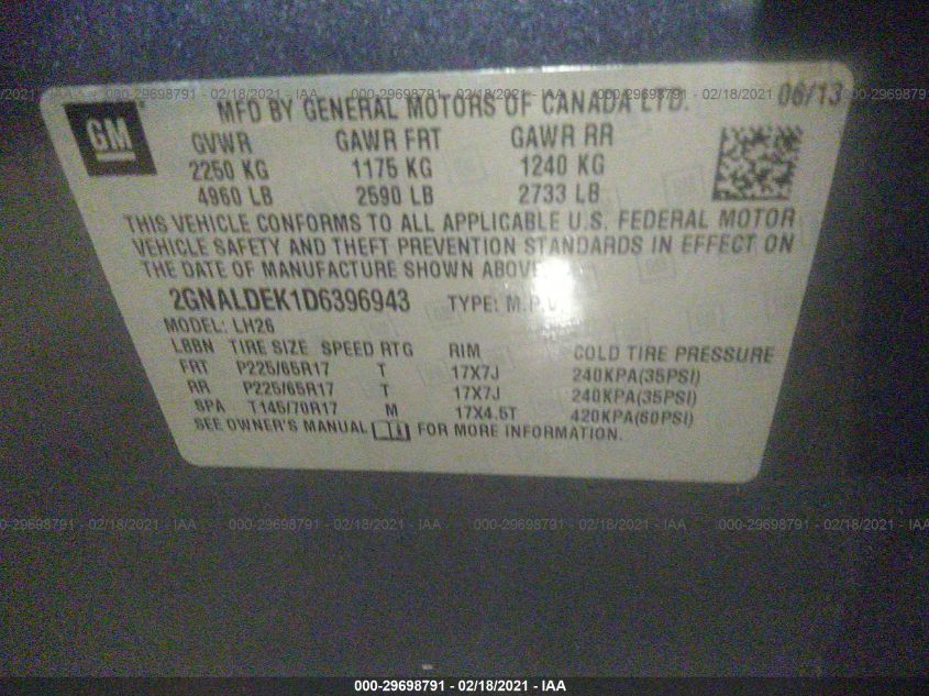 2013 CHEVROLET EQUINOX LT 2GNALDEK1D6396943