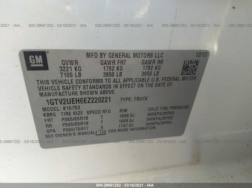 2014 GMC SIERRA 1500 SLE 1GTV2UEH6EZ220221