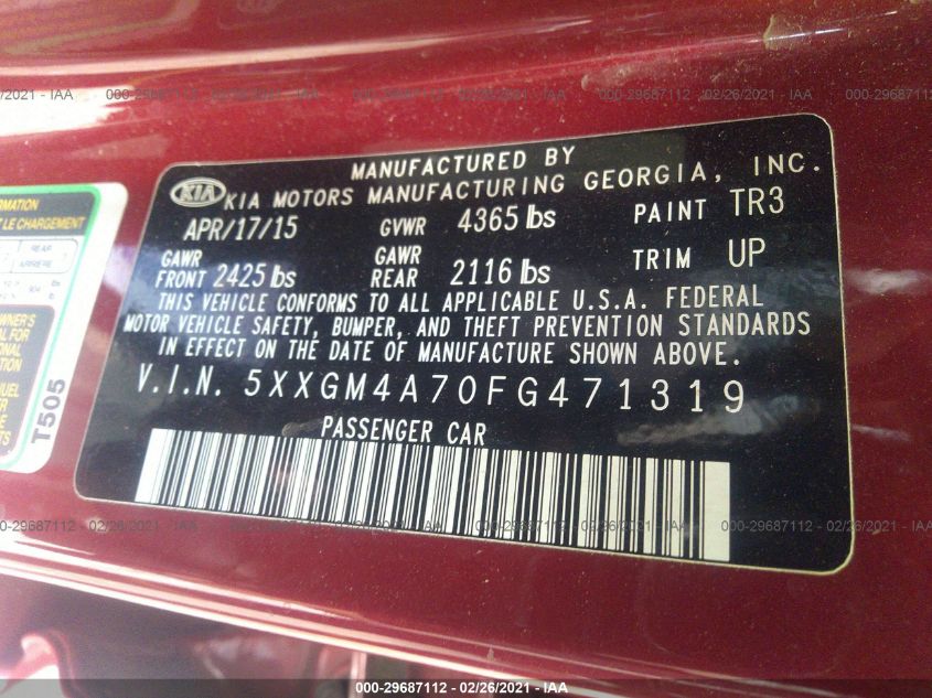2015 KIA OPTIMA LX 5XXGM4A70FG471319