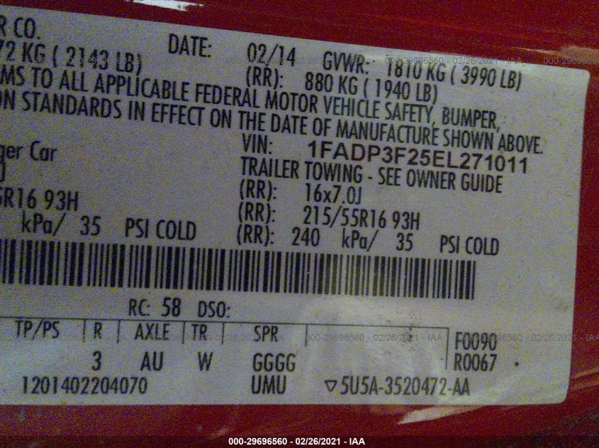 2014 FORD FOCUS SE 1FADP3F25EL271011