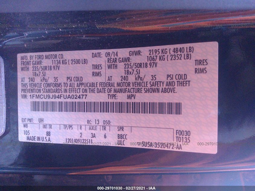 2015 FORD ESCAPE TITANIUM 1FMCU9J94FUA02477