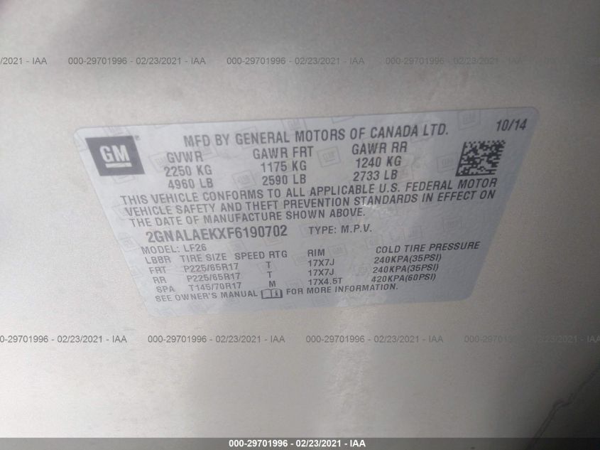 2015 CHEVROLET EQUINOX LS 2GNALAEKXF6190702