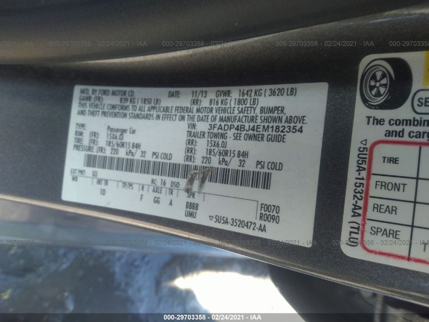 2014 FORD FIESTA SE 3FADP4BJ4EM182354