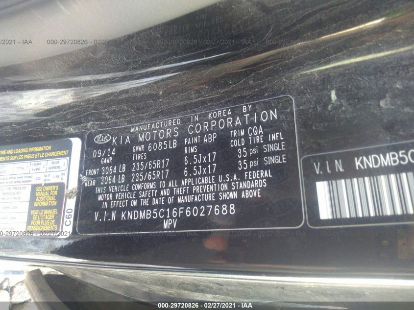 2015 KIA SEDONA LX KNDMB5C16F6027688