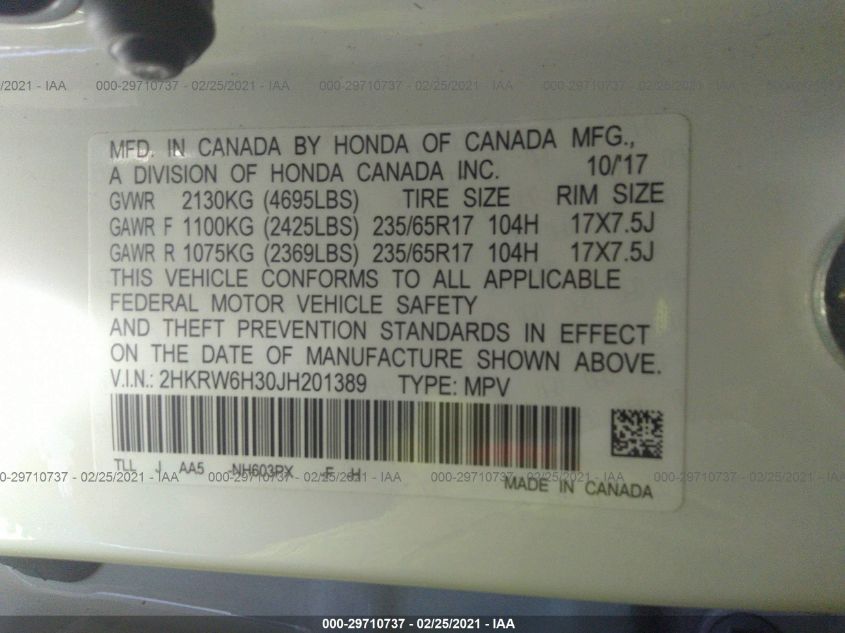2018 HONDA CR-V LX 2HKRW6H30JH201389