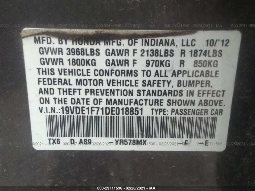 2013 ACURA ILX TECH PKG 19VDE1F71DE018851