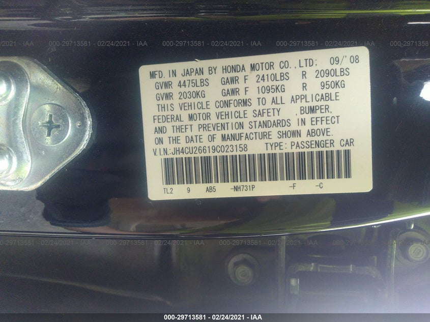 2009 ACURA TSX VIN: JH4CU26619C023158