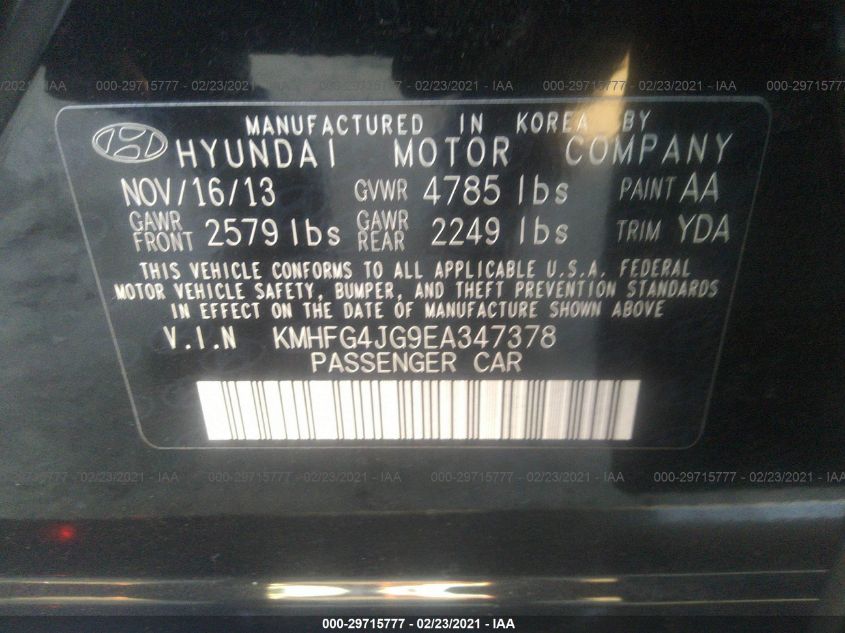 2014 HYUNDAI AZERA KMHFG4JG9EA347378