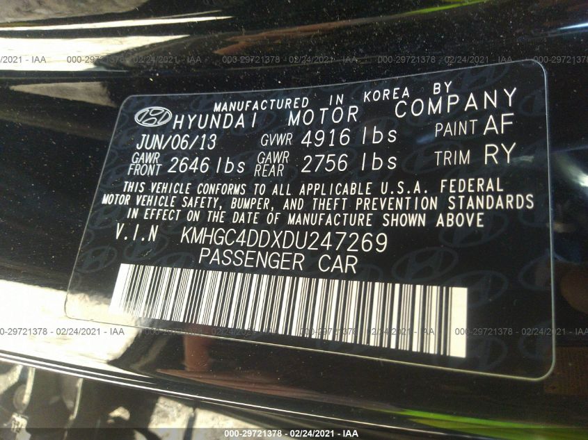2013 HYUNDAI GENESIS 3.8L KMHGC4DDXDU247269