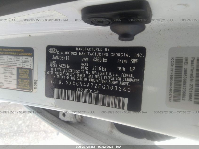 2014 KIA OPTIMA EX 5XXGN4A72EG303340