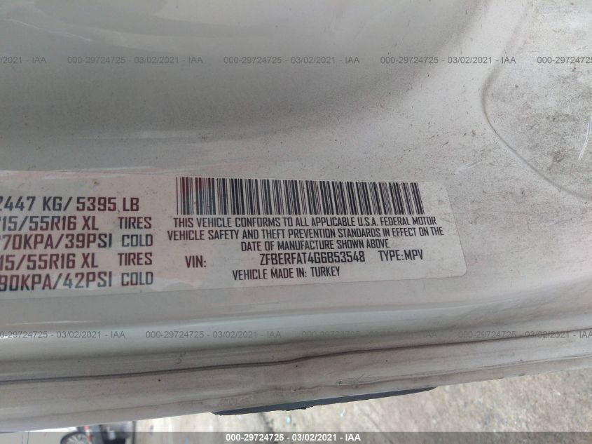 2016 RAM PROMASTER CITY CARGO VAN TRADESMAN ZFBERFAT4G6B53548