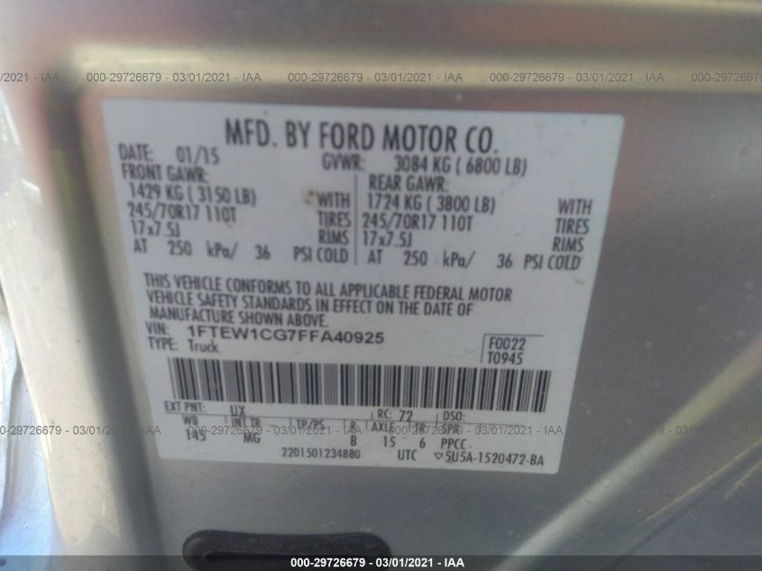 2015 FORD F-150 XL/LARIAT 1FTEW1CG7FFA40925