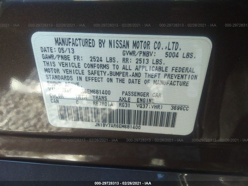 2014 INFINITI Q50 PREMIUM JN1BV7AR6EM681400