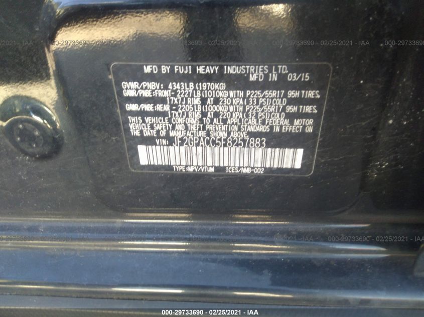 2015 SUBARU XV CROSSTREK PREMIUM JF2GPACC5F8257883