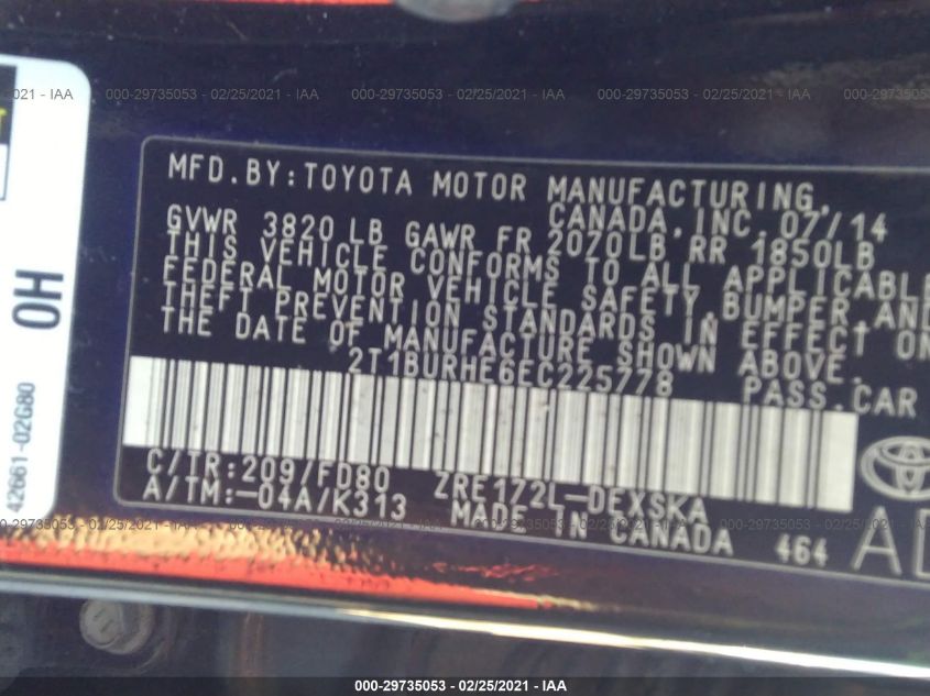 2014 TOYOTA COROLLA S 2T1BURHE6EC225778