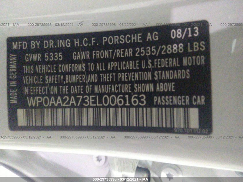 2014 PORSCHE PANAMERA WP0AA2A73EL006163