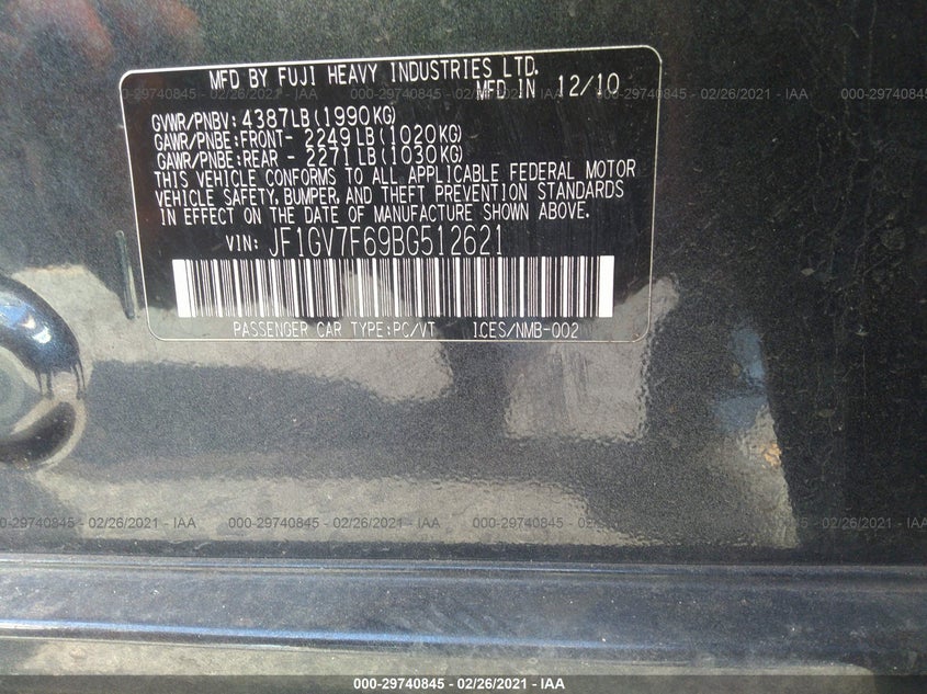 SUBARU IMPREZA SEDAN WRX 2011 JF1GV7F69BG512621 Photo 9