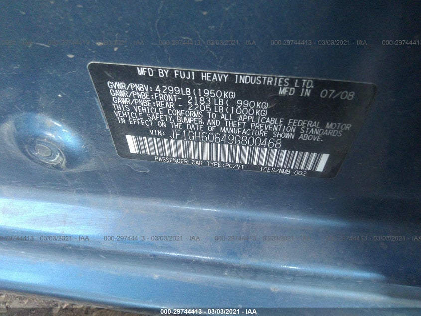 SUBARU IMPREZA WAGON 2009 JF1GH60649G800468 Photo 9