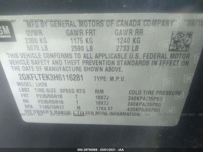2017 GMC TERRAIN SLE 2GKFLTEK3H6116281