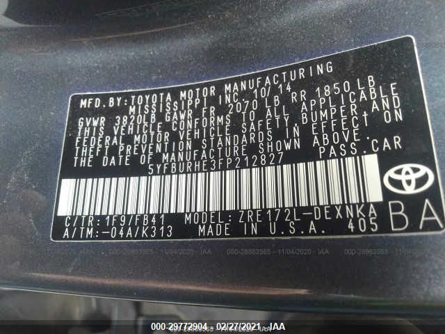 2015 TOYOTA COROLLA LE 5YFBURHE3FP212827