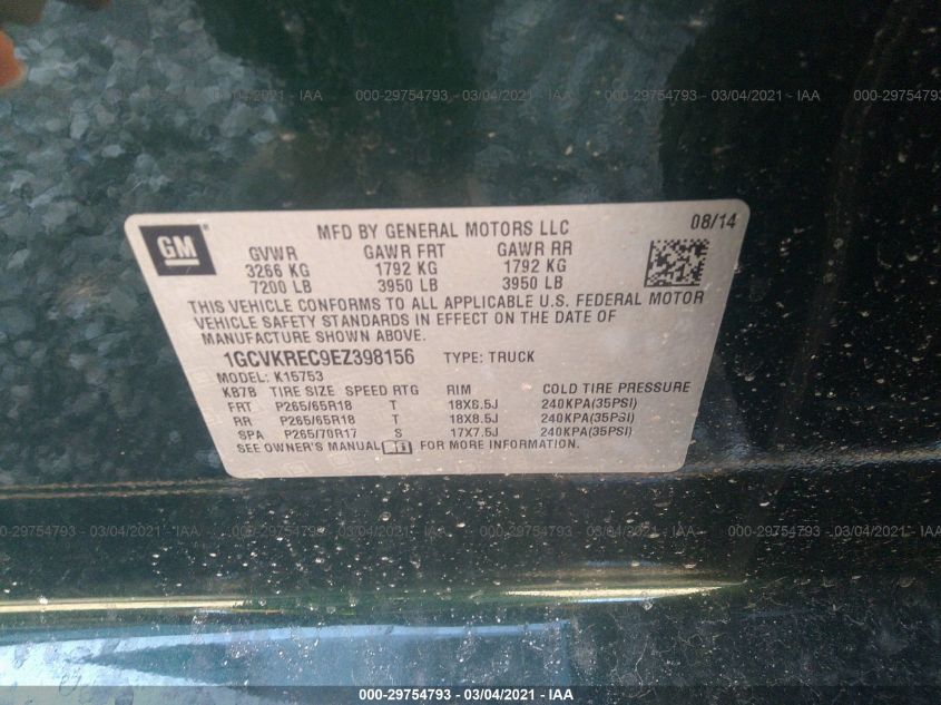 2014 CHEVROLET SILVERADO 1500 LT 1GCVKREC9EZ398156