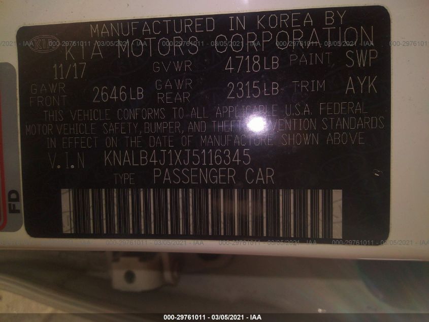 2018 KIA CADENZA PREMIUM KNALB4J1XJ5116345